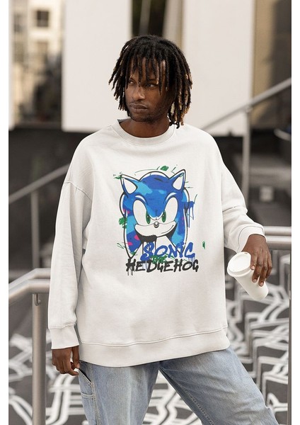 Sonic The Hedgehog Baskılı Unisex Oversize Çizgi Film Sweatshirt