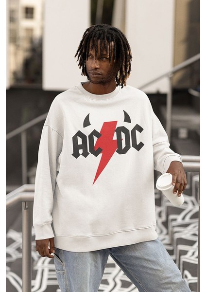 Rock Metal Müzik Grubu Baskılı Unisex Oversize Ac Dc Sweatshirt