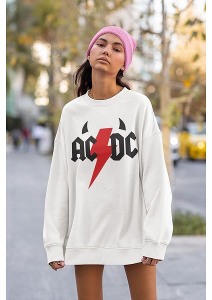 Rock Metal Müzik Grubu Baskılı Unisex Oversize Ac Dc Sweatshirt fiyatları
