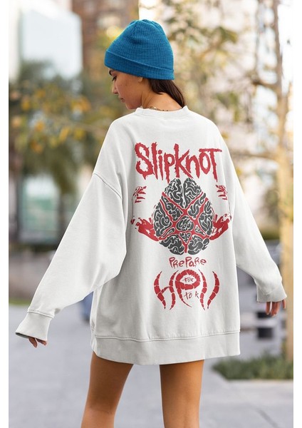 Slipknot Müzik Grubu Baskılı Unisex Oversize Rock Metal Sweatshirt