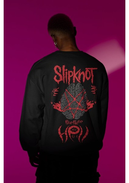 Slipknot Müzik Grubu Baskılı Unisex Oversize Rock Metal Sweatshirt