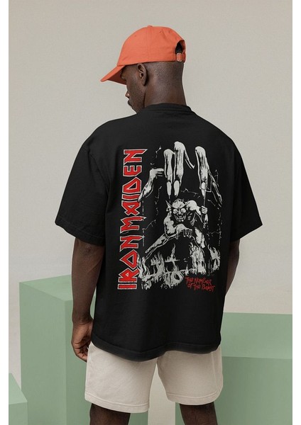 Iron Maiden The Number Of The Beast Baskılı Unisex Oversize Rock Metal Tişört