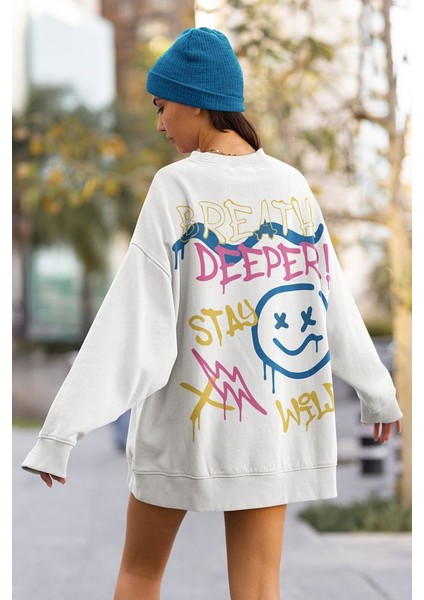 Breath Deeper Yazılı Unisex Oversize Tasarım Sweatshirt