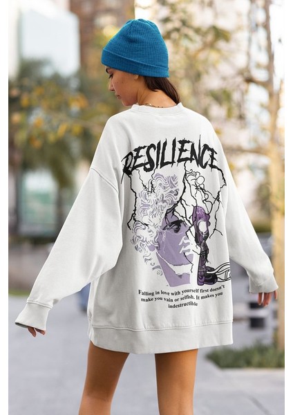 Resilience Yazılı Unisex Oversize Tasarım Sweatshirt modelleri