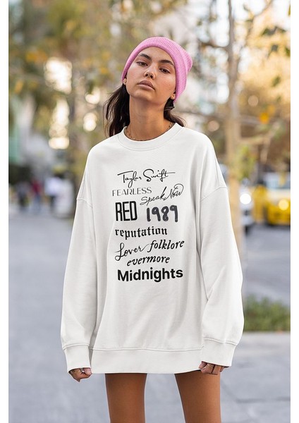 Taylor Swift Albüm Isimleri Baskılı Unisex Oversize Sweatshirt