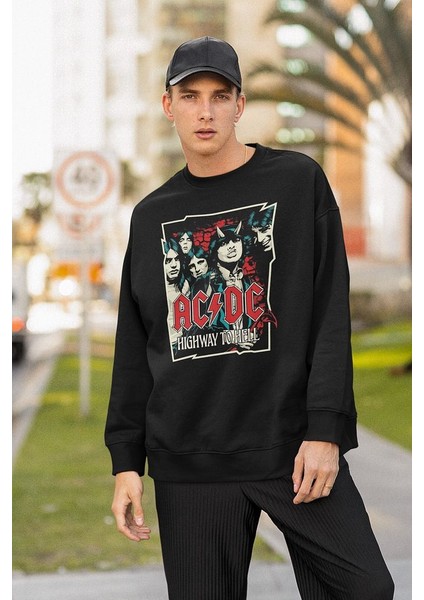Ac Dc Highway To Hell Yazılı Unisex Oversize Rock Metal Sweatshirt