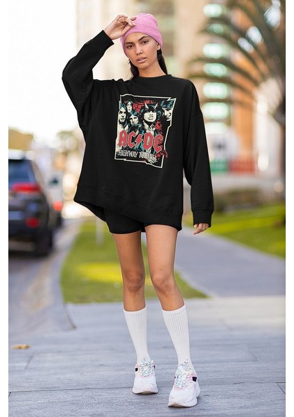 Ac Dc Highway To Hell Yazılı Unisex Oversize Rock Metal Sweatshirt