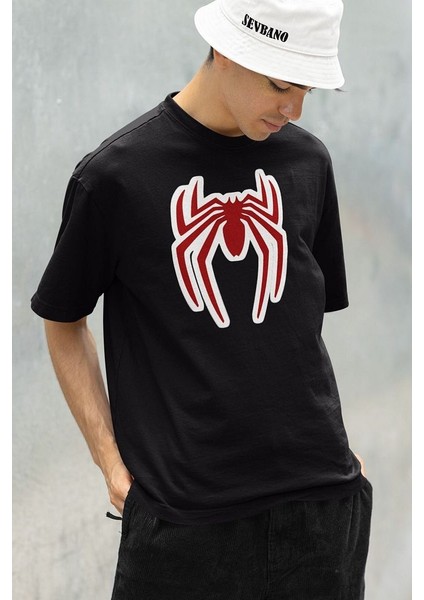 Oversize Film Kahramanı Spider-Man Logo Baskılı Unisex Oversize Tişört
