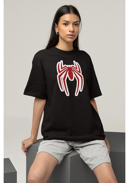 Oversize Film Kahramanı Spider-Man Logo Baskılı Unisex Oversize Tişört fiyatları
