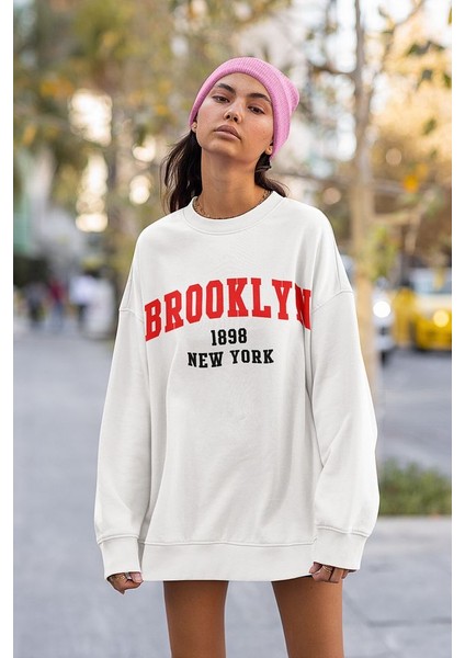 Brooklyn 1898 New York Yazılı Unisex Oversize Sweatshirt