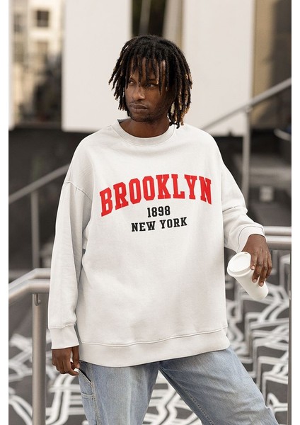 Brooklyn 1898 New York Yazılı Unisex Oversize Sweatshirt fiyatları