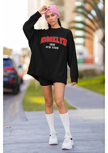 Brooklyn 1898 New York Yazılı Unisex Oversize Sweatshirt