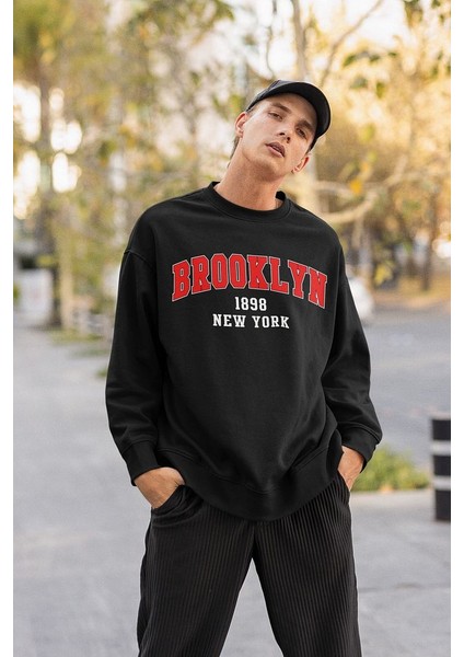 Brooklyn 1898 New York Yazılı Unisex Oversize Sweatshirt fiyatları