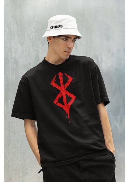 Berserk Logo Baskılı Unisex Tişört, Oversize Anime Dizi Baskılı Tişört
