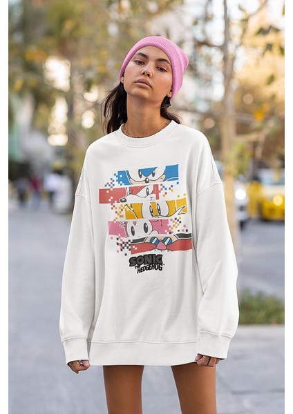 Sonic The Hedgehog Baskılı Unisex Oversize Çizgi Film Sweatshirt fiyatları