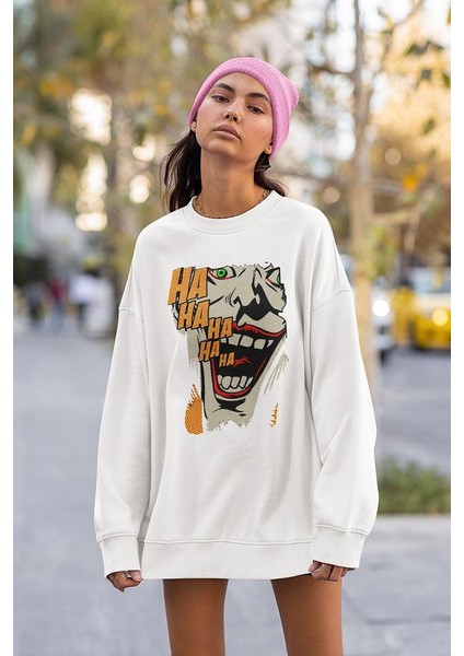 Joker Kahkaha Baskılı Unisex Oversize Dc Karakter Sweatshirt fiyatları