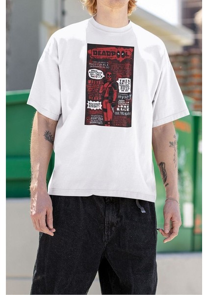 Dergi Kapağı Deadpool Baskılı Oversize Unisex Marvel Tişört