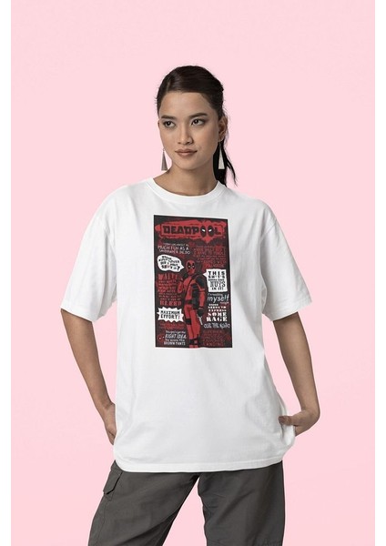 Dergi Kapağı Deadpool Baskılı Oversize Unisex Marvel Tişört