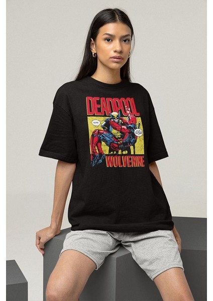 Marvel Wolverine x Deadpool Baskılı Unisex Tişört, Oversize Film Tişört fiyatları