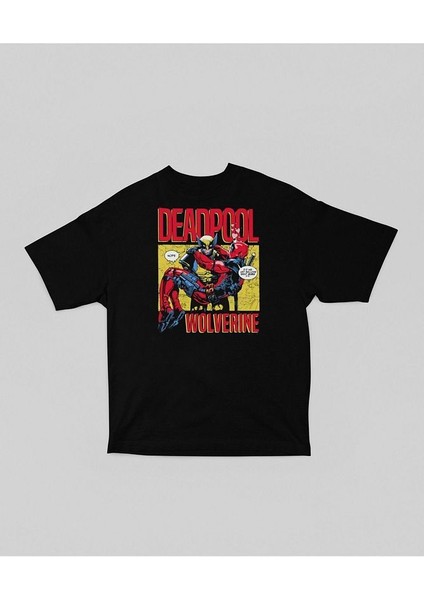 Marvel Wolverine x Deadpool Baskılı Unisex Tişört, Oversize Film Tişört modelleri