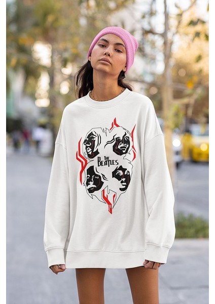 Tasarım The Beatles Baskılı Unisex Oversize Müzik Grubu Sweatshirt