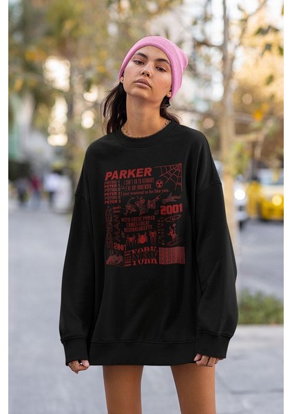 Peter Parker Baskılı Unisex Oversize Örümcek Adam Sweatshirt