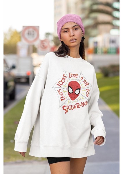 This Looks Like A Job For Spider-Man Yazılı Unisex Oversize Tasarım Örümcek Adam Sweatshirt