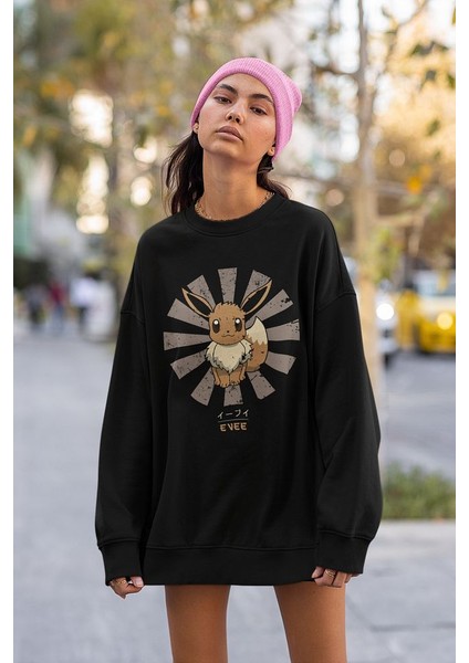 Anime Evee Baskılı Unisex Oversize Sweatshirt