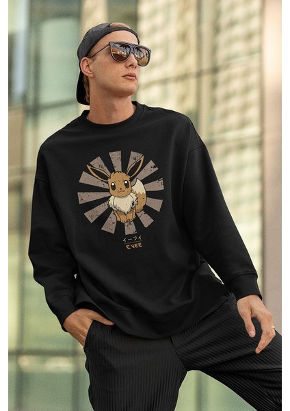 Anime Evee Baskılı Unisex Oversize Sweatshirt