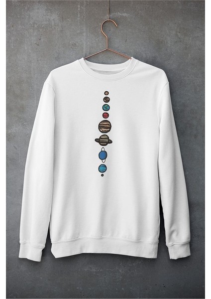 Gezegenler Baskılı Unisex Oversize Sweatshirt