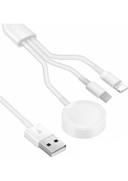 Akıllı Saat 3 In 1 Lightning-Type-C-Wireless USB Şarj Kablosu