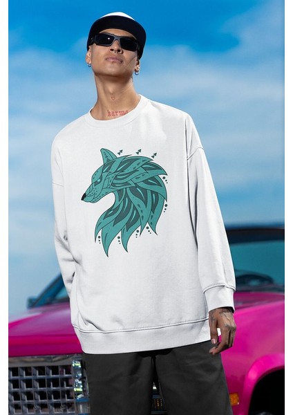 Tasarım Kurt Baskılı Unisex Oversize Sweatshirt fiyatları