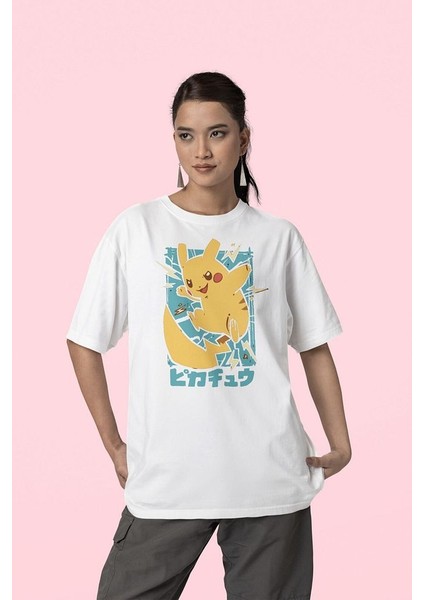 Pokemon Baskılı Unisex Tişört, Oversize Pikaçu Tişört fiyatları