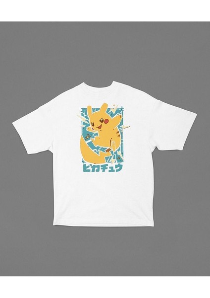 Pokemon Baskılı Unisex Tişört, Oversize Pikaçu Tişört modelleri