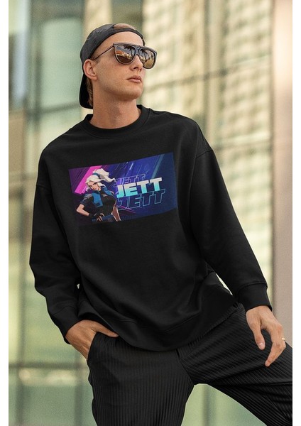 Jett Baskılı Unisex Oversize Valoorant Sweatshirt