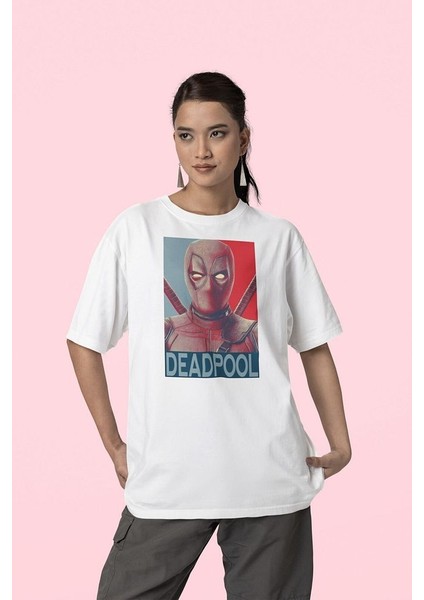 Film Kahramanı Deadpool Baskılı Oversize Marvel Tişört