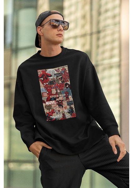 Marvel Örümcek Adam Baskılı Unisex Oversize Spider-Man Sweatshirt