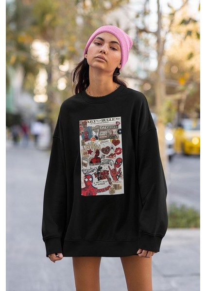 Daily Bugle Örümcek Adam Tasarım Baskılı Unisex Oversize Sweatshirt