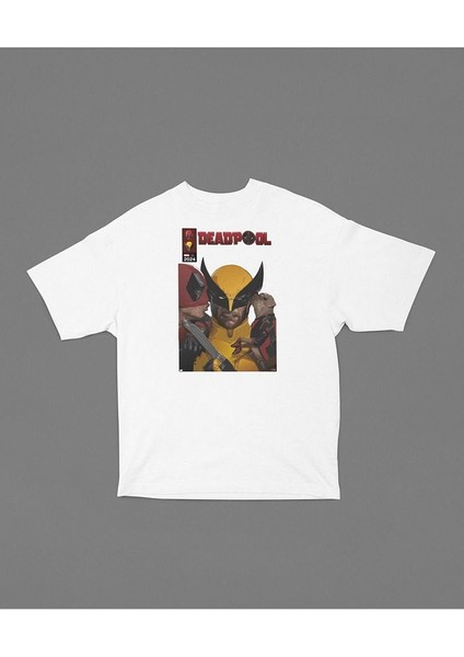 Marvel Deadpool x Wolverine Baskılı Tişört, Oversize Kahramanlar Baskılı Tişört