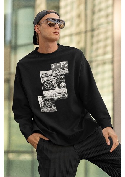 Tasarım Araba Baskılı Unisex Oversize Sweatshirt