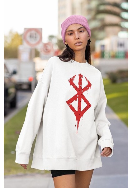 Berserk Logo Baskılı Unisex Oversize Anime Sweatshirt fiyatları