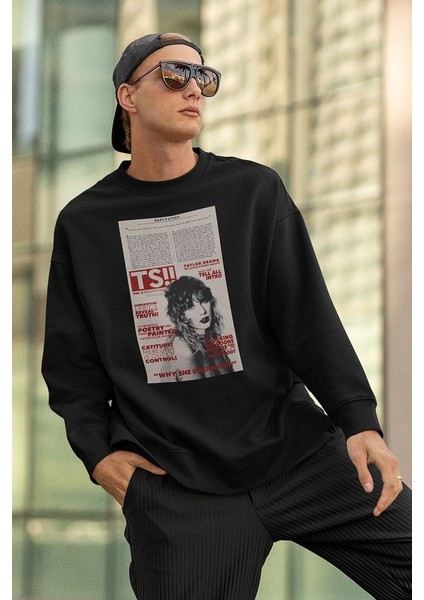 Ts !! Taylor Swift Tasarım Gazete Baskılı Unisex Oversize Şarkıcı Sweatshirt