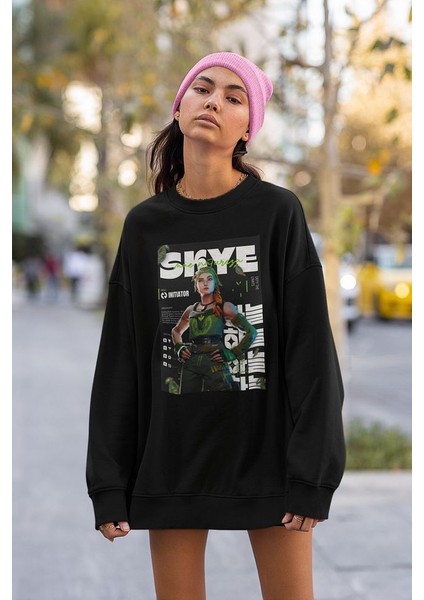 Skye Baskılı Unisex Oversize Vallorant Karakter Sweatshirt