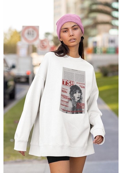 Ts !! Taylor Swift Tasarım Gazete Baskılı Unisex Oversize Şarkıcı Sweatshirt