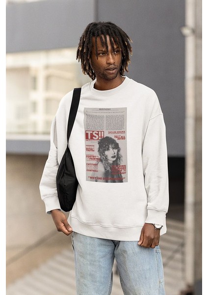 Ts !! Taylor Swift Tasarım Gazete Baskılı Unisex Oversize Şarkıcı Sweatshirt