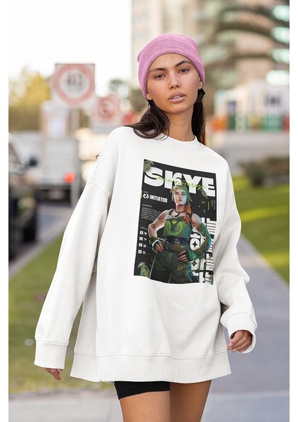 Skye Baskılı Unisex Oversize Vallorant Karakter Sweatshirt