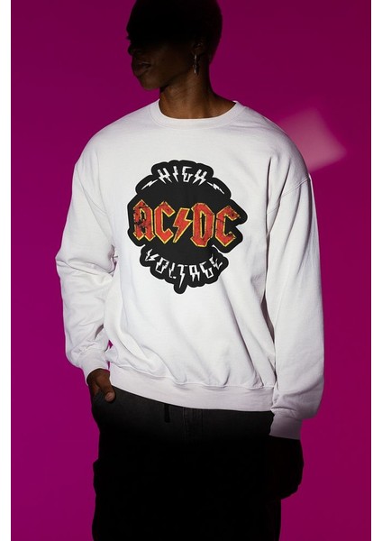 High Ac Dc Voltage Baskılı Unisex Oversize Rock Metal Sweatshirt
