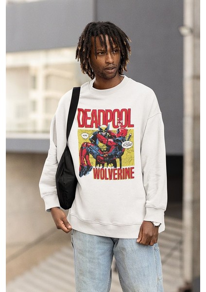 Deadpool x Wolverine Baskılı Unisex Oversize Kahraman Sweatshirt