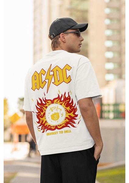 Highway To Hell Ac Dc Baskılı Oversize Rock Metal Müzik Grubu Tişört