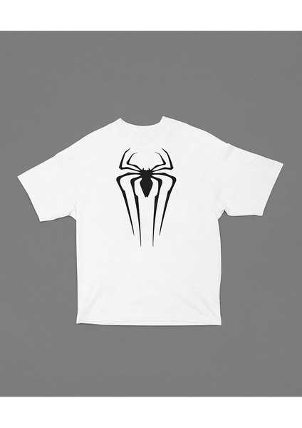 Spider-Man Logo Baskılı Tişört, Oversize Marvel Örümcek Adam Tişört